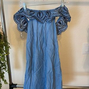 Off shoulder denim lace dress